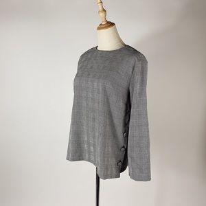 ZARA Houndstooth Plaid Side Button Bracelet Sleeve Top White Black Medium